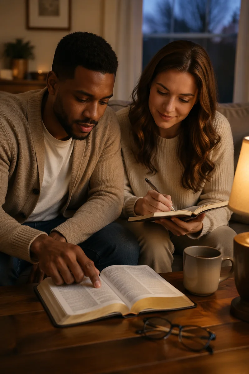 Interracial Couple Studying Bible at Home