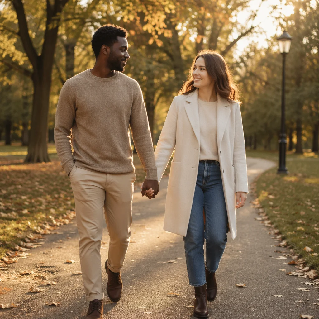 Interracial Couple Walking Hand in Hand