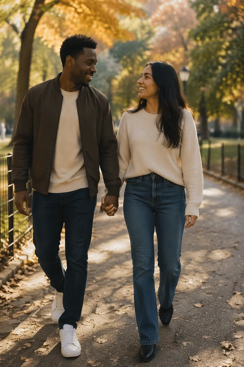 Interracial Couple Walking Hand in Hand