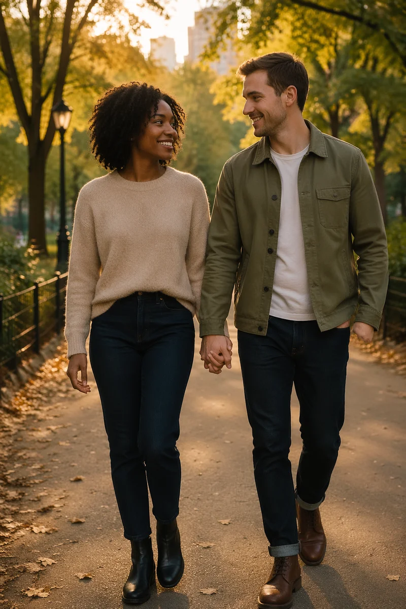 Interracial Couple Walking Hand in Hand