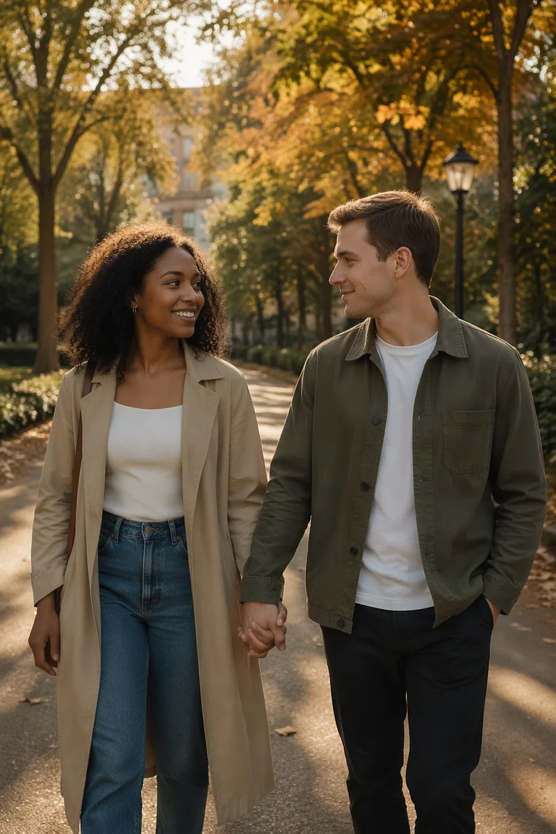 Interracial Couple Walking Hand in Hand