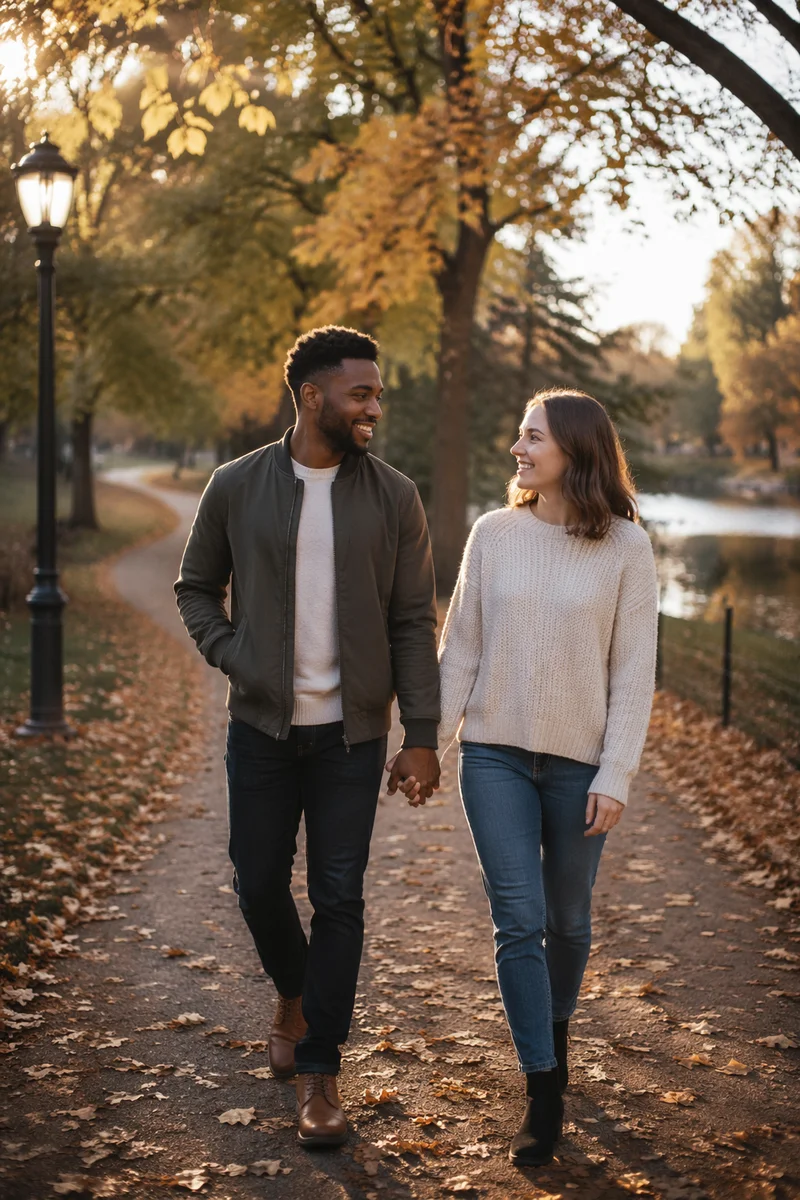 Interracial Couple Walking Hand in Hand