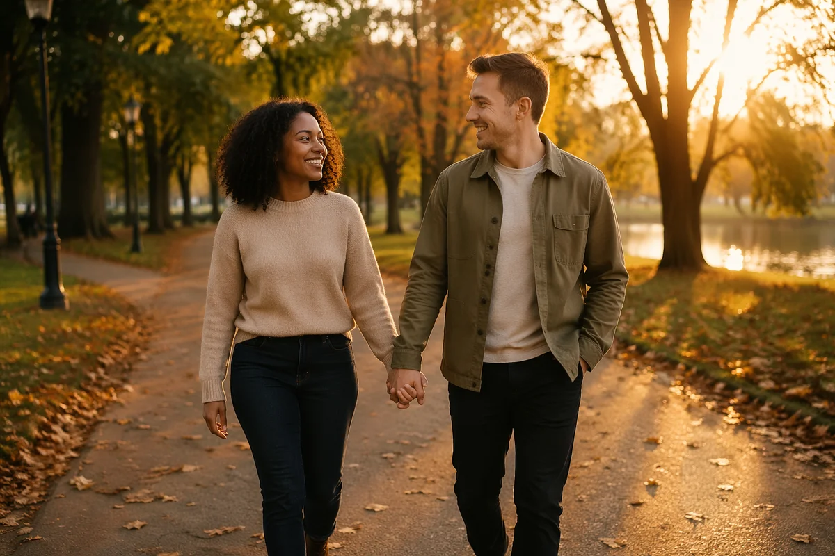 Interracial Couple Walking Hand in Hand
