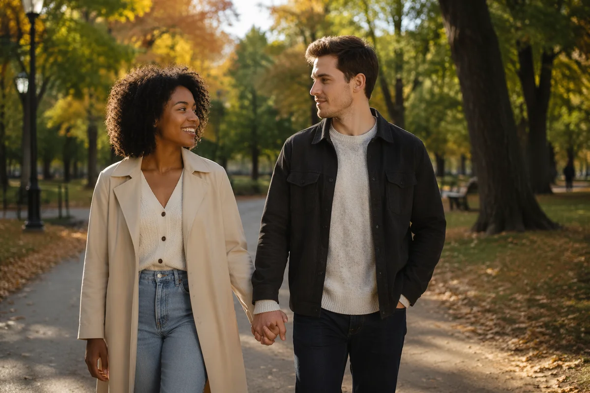 Interracial Couple Walking Hand in Hand