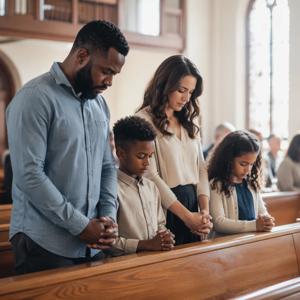 Interracial Family in Modern Church Service