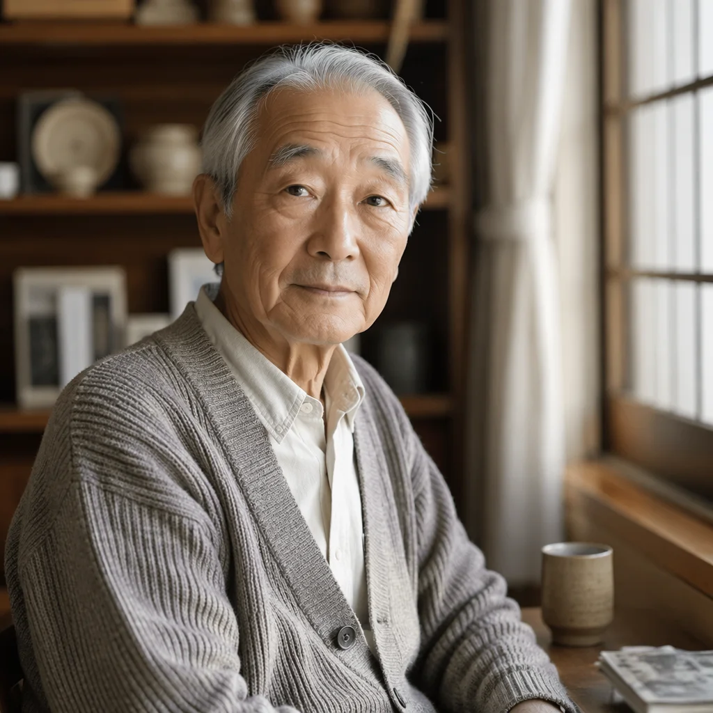 Elderly Japanese Grandfather by Window