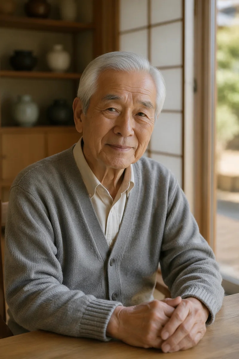 Elderly Japanese Grandfather by Window