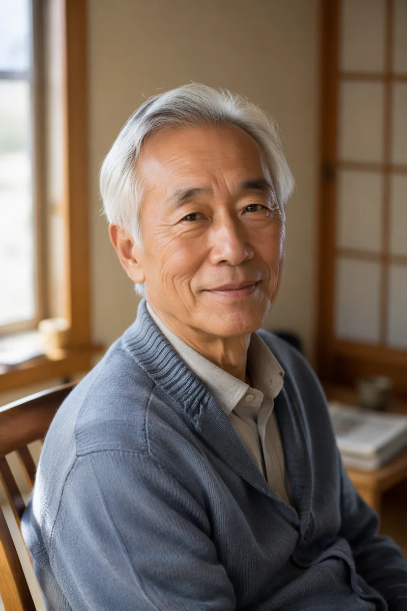 Elderly Japanese Man by Sunlit Window