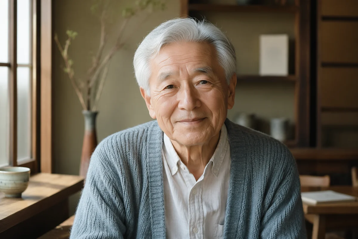 Elderly Japanese Man by Sunlit Window