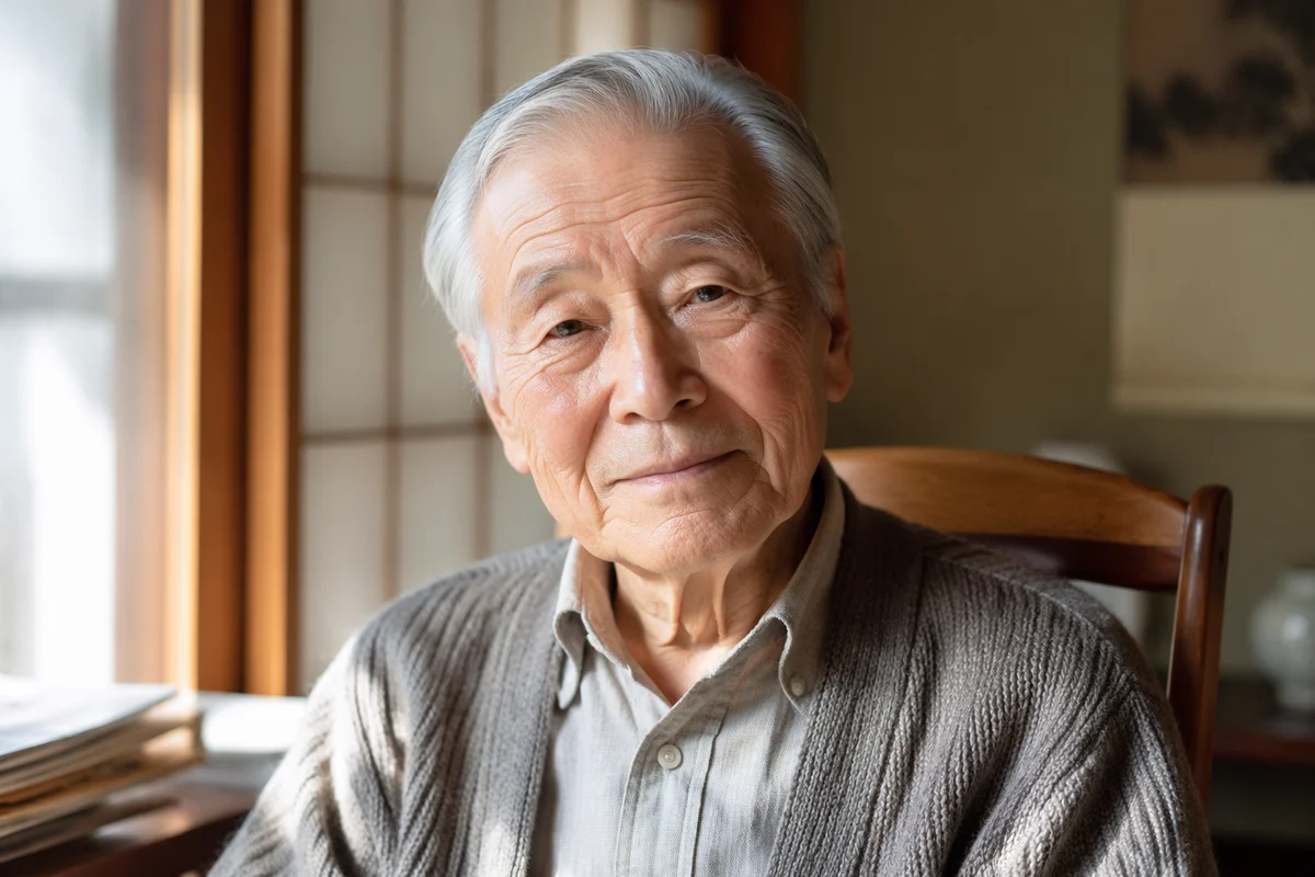 Elderly Japanese Man by Sunlit Window