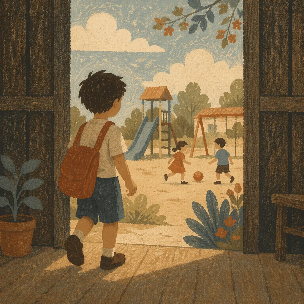 Children Playing in Sunlit School Playground