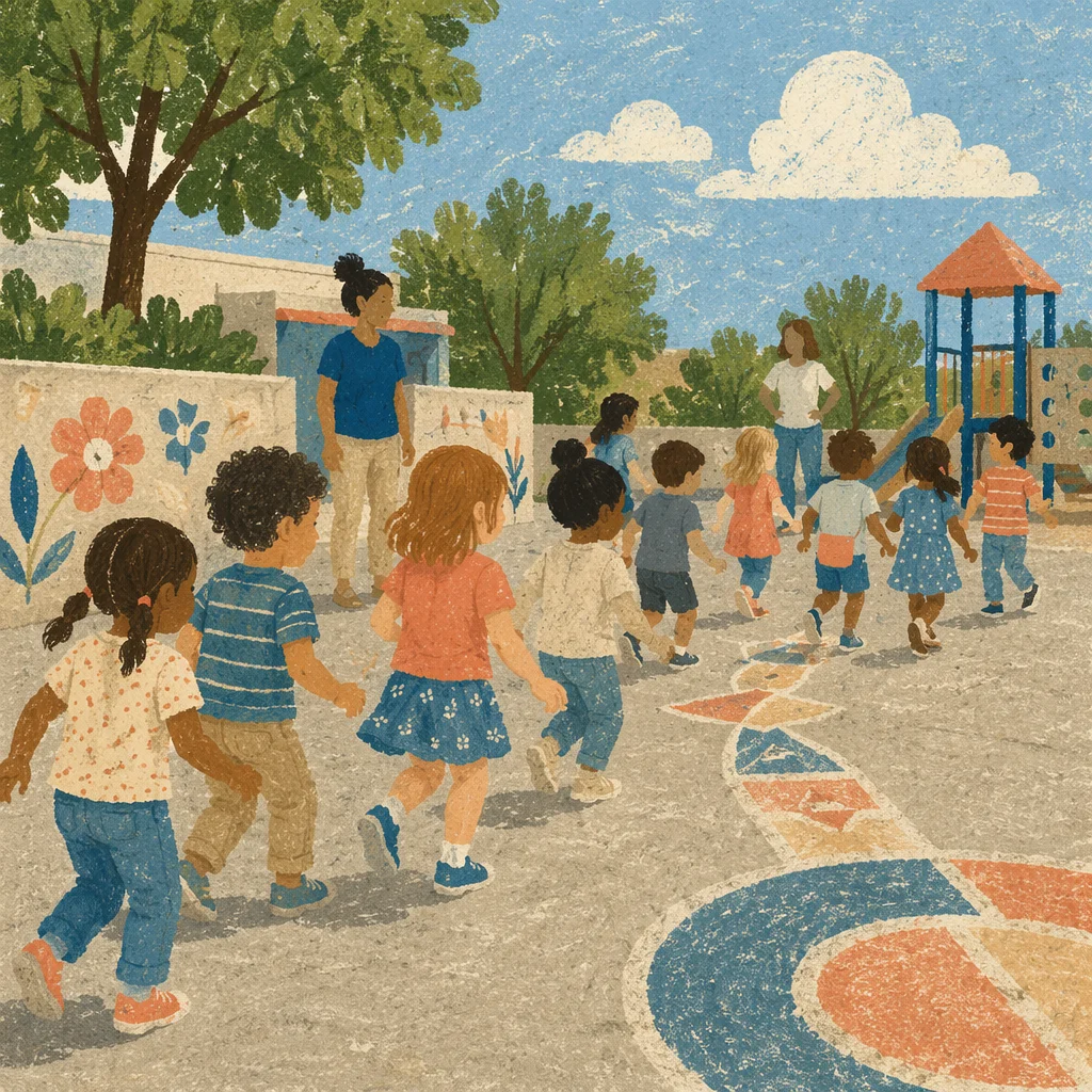 Children Playing Together on Sunny School Playground