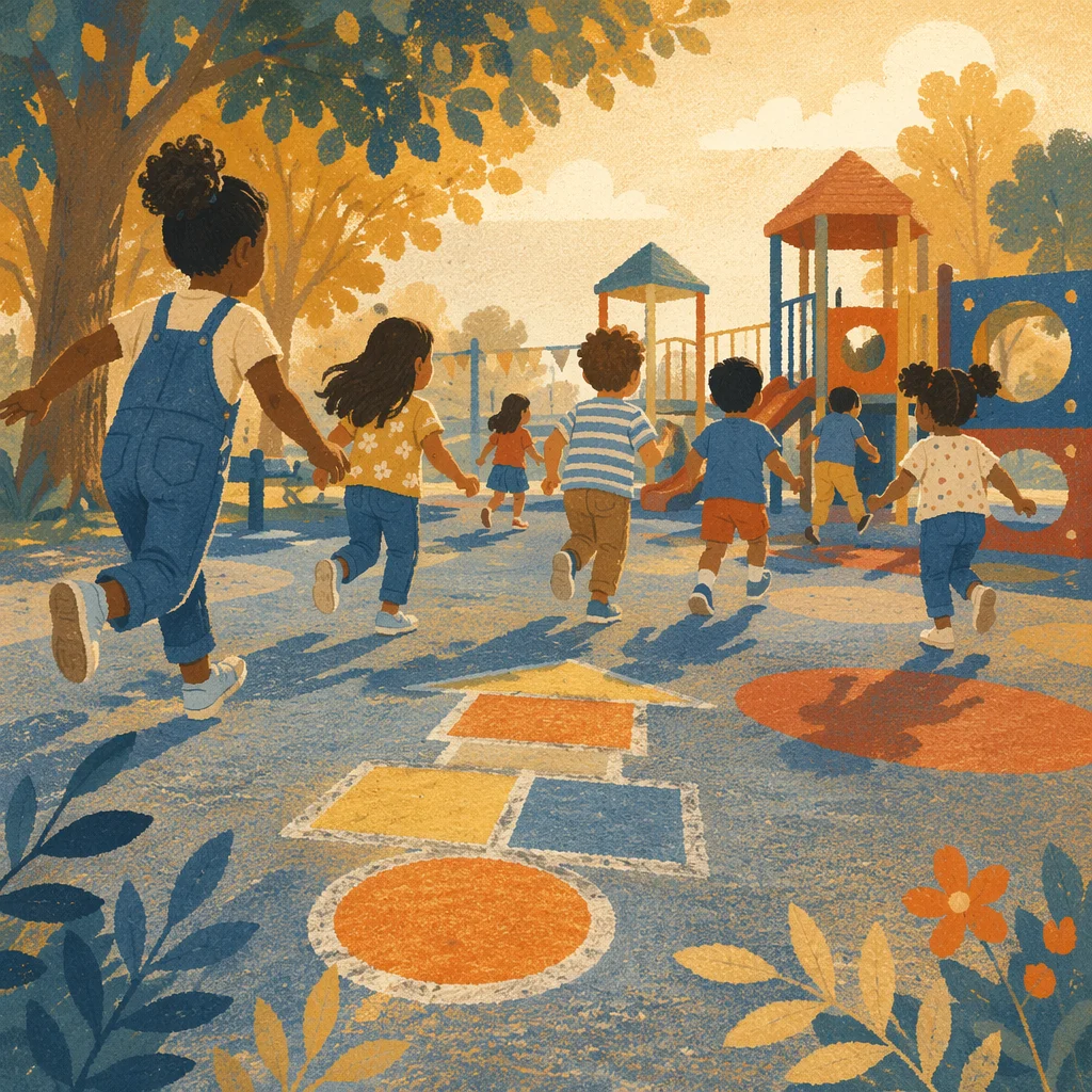 Children Playing Together on Sunny School Playground
