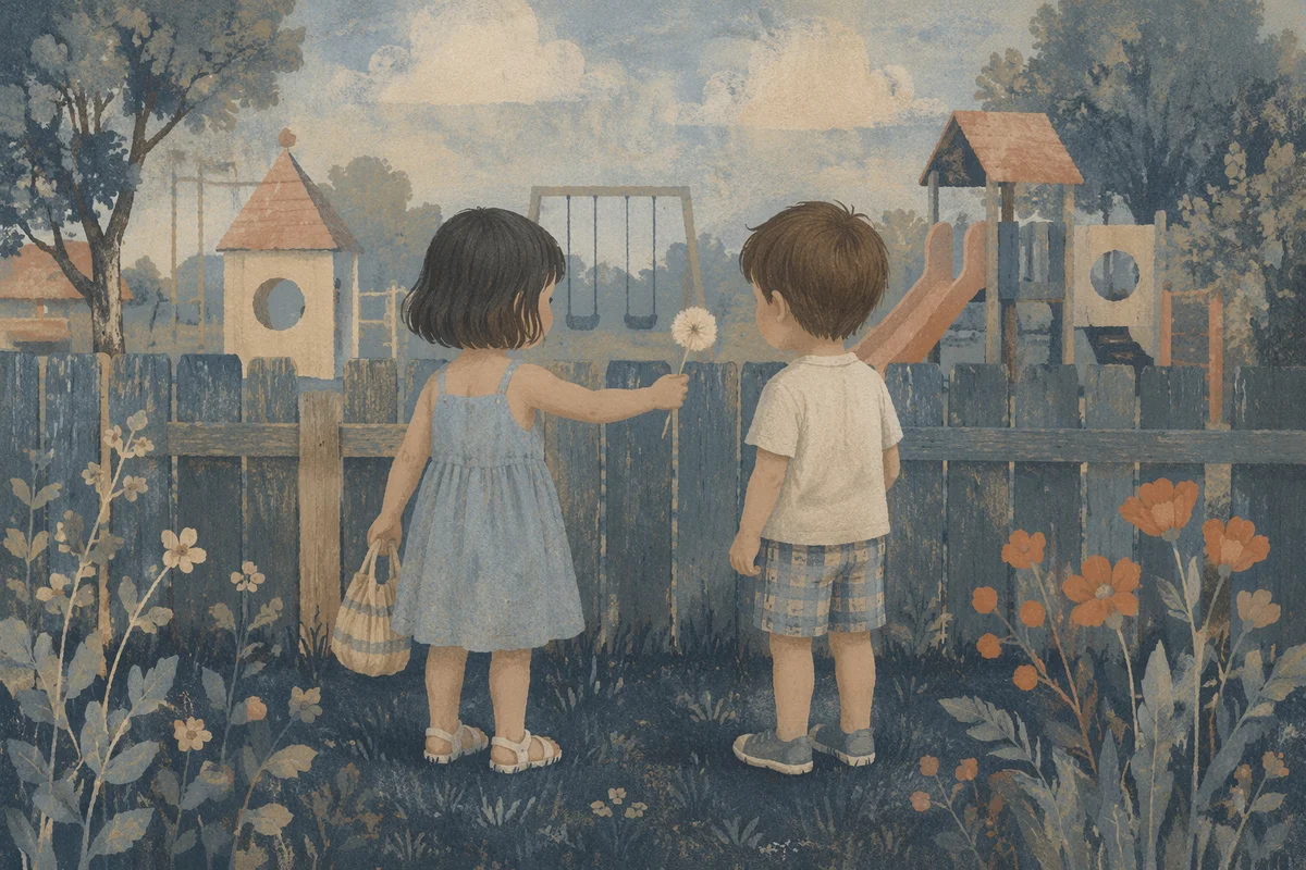 Children Sharing Dandelions on School Playground