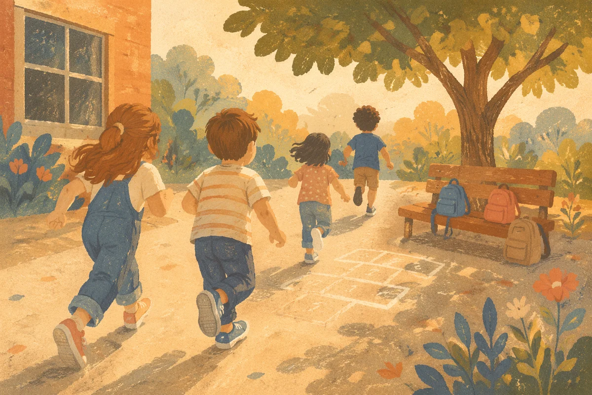 Children Playing on a Golden School Playground