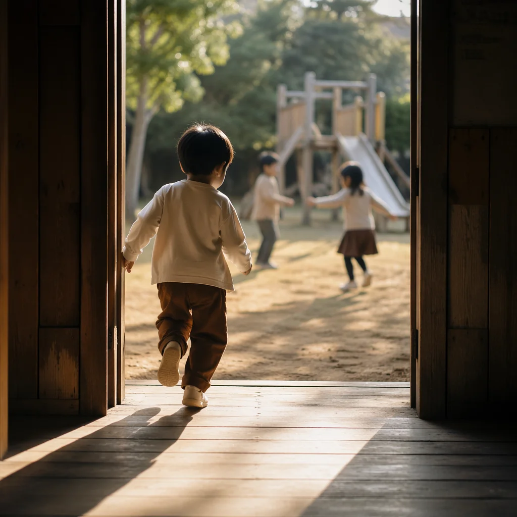 Children Playing in Sunlit School Playground