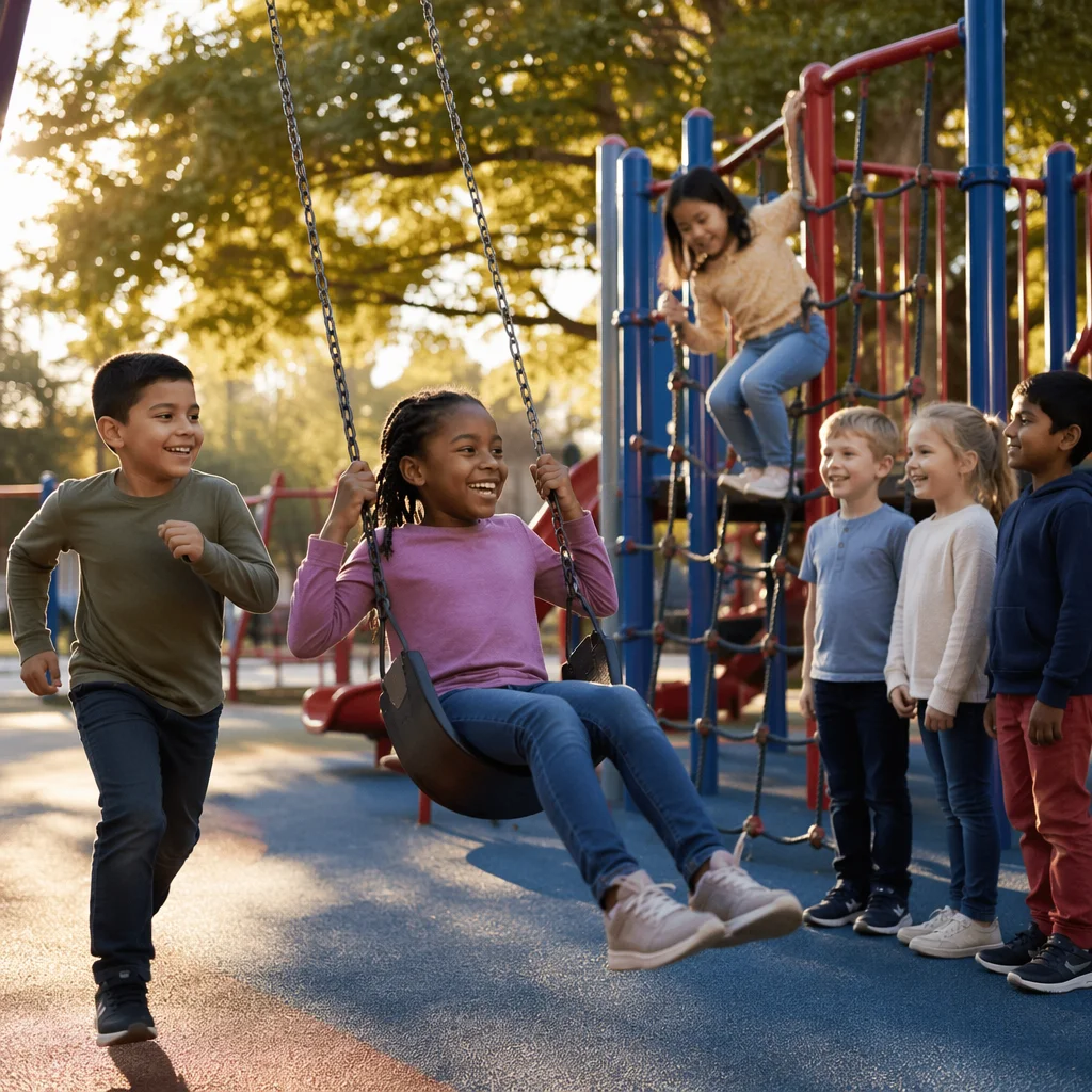 Joyful Kids Playing on School Playground