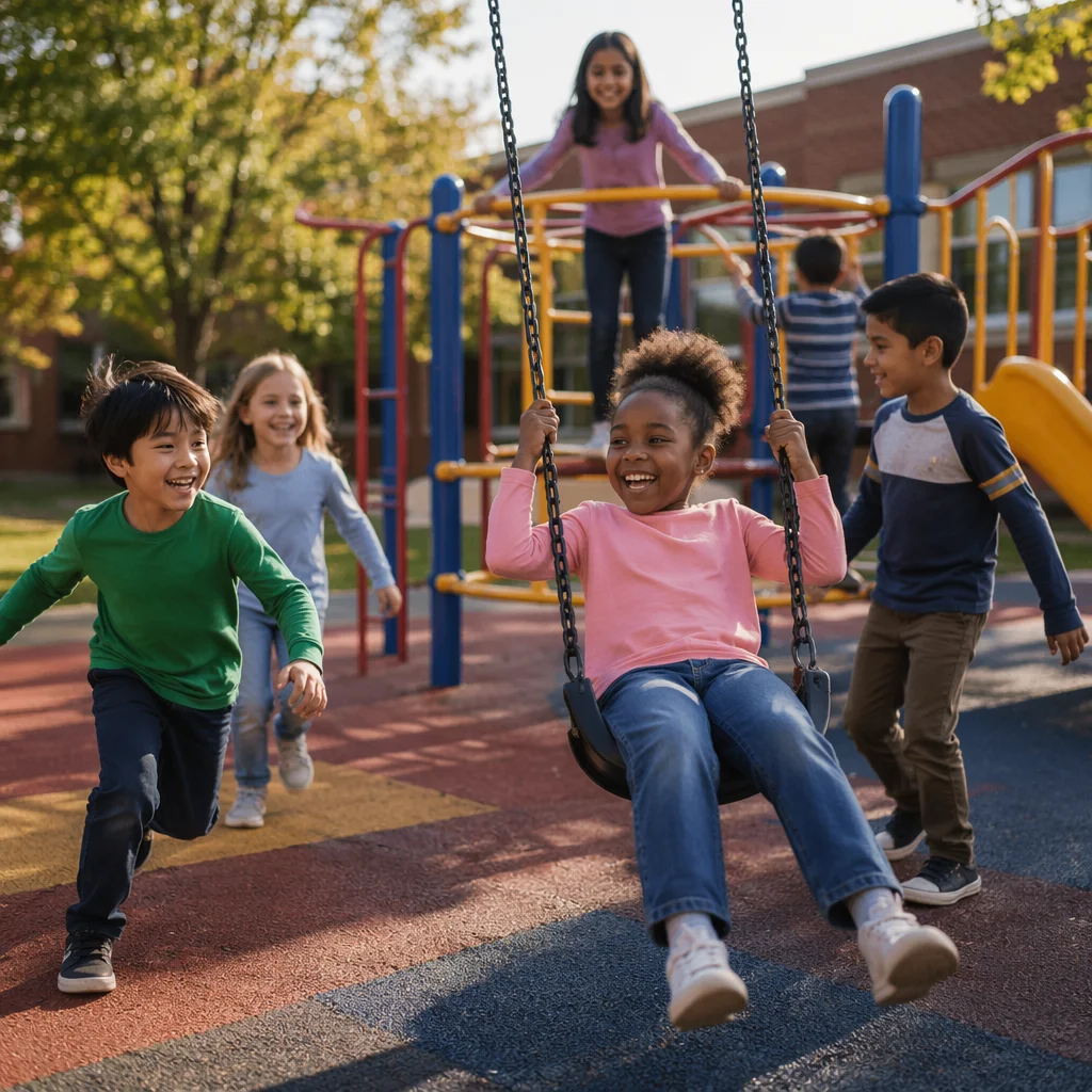 Children Playing on School Playground Together