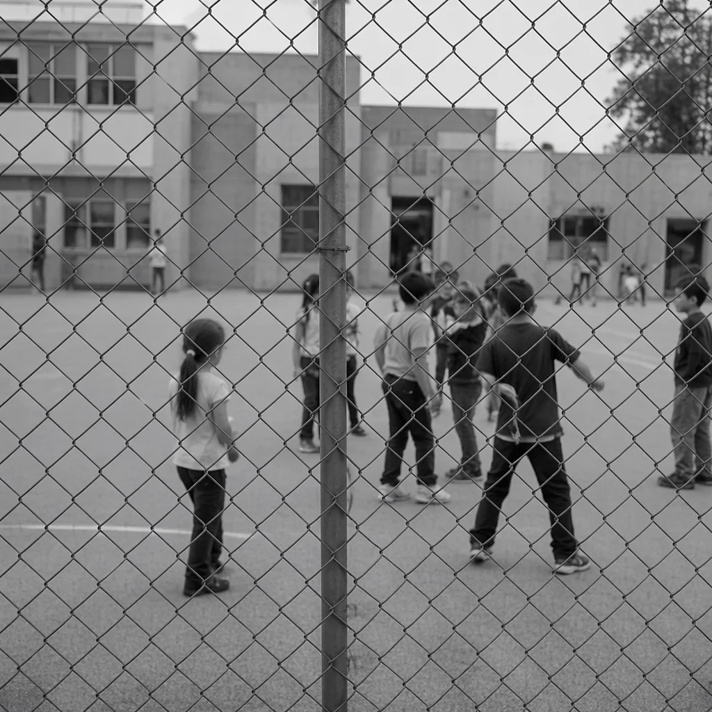 Children Playing Behind School Playground Fence