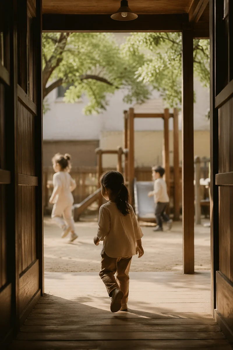 Children Playing in Sunlit School Playground
