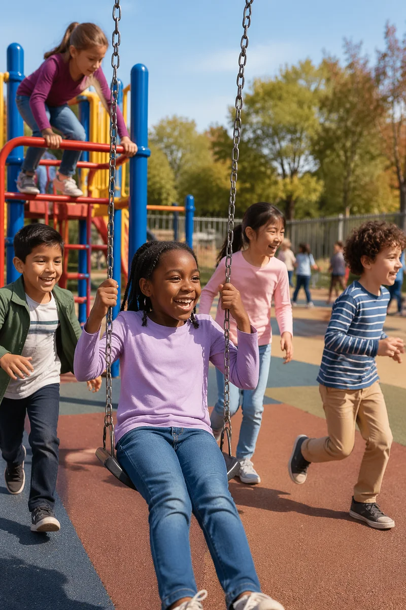 Children Playing on Colorful School Playground