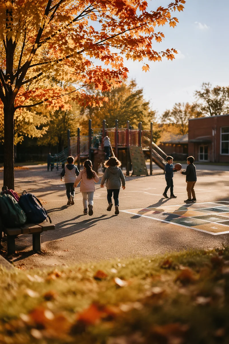 Children Playing Together on Autumn Playground