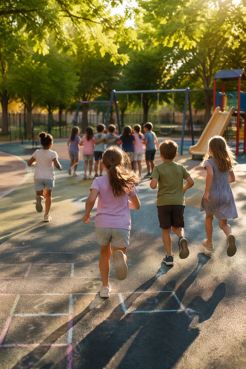 Children Playing Together on Sunny School Playground