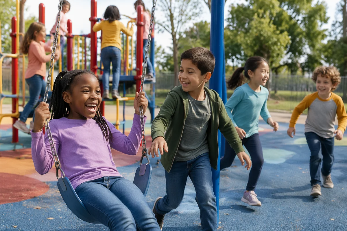 Children Playing on School Playground Together