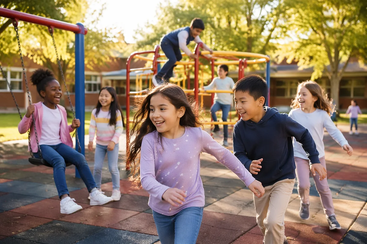 Children Playing on School Playground