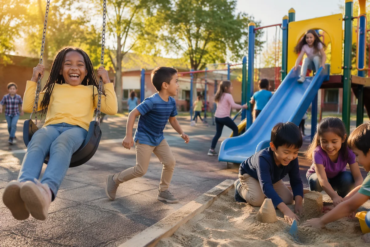 Children Playing on School Playground