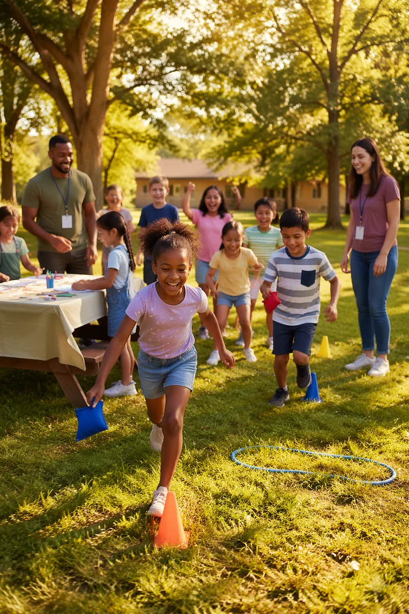 Children Playing Relay Game in Sunny Park
