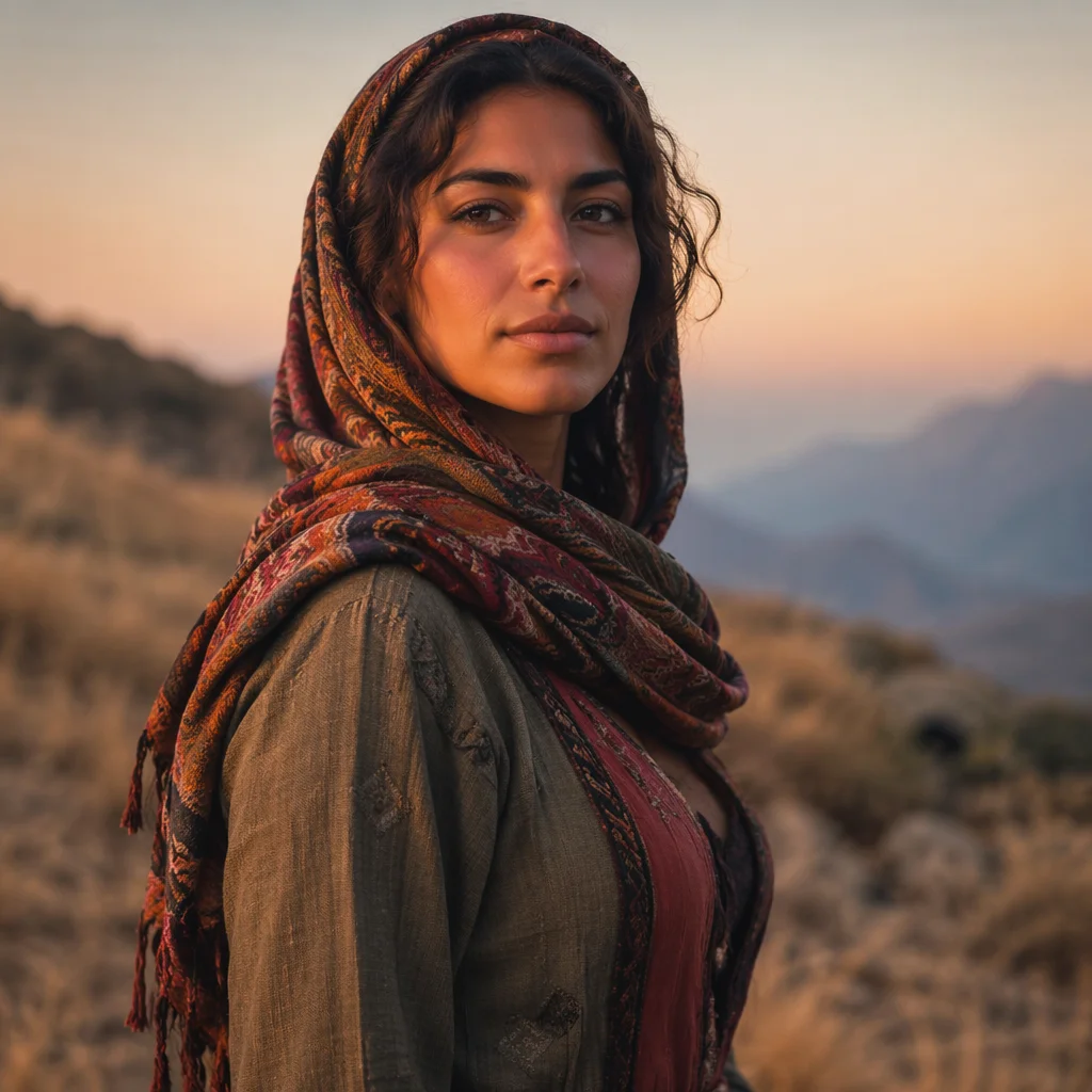 Kurdish Woman Portrait on Hillside