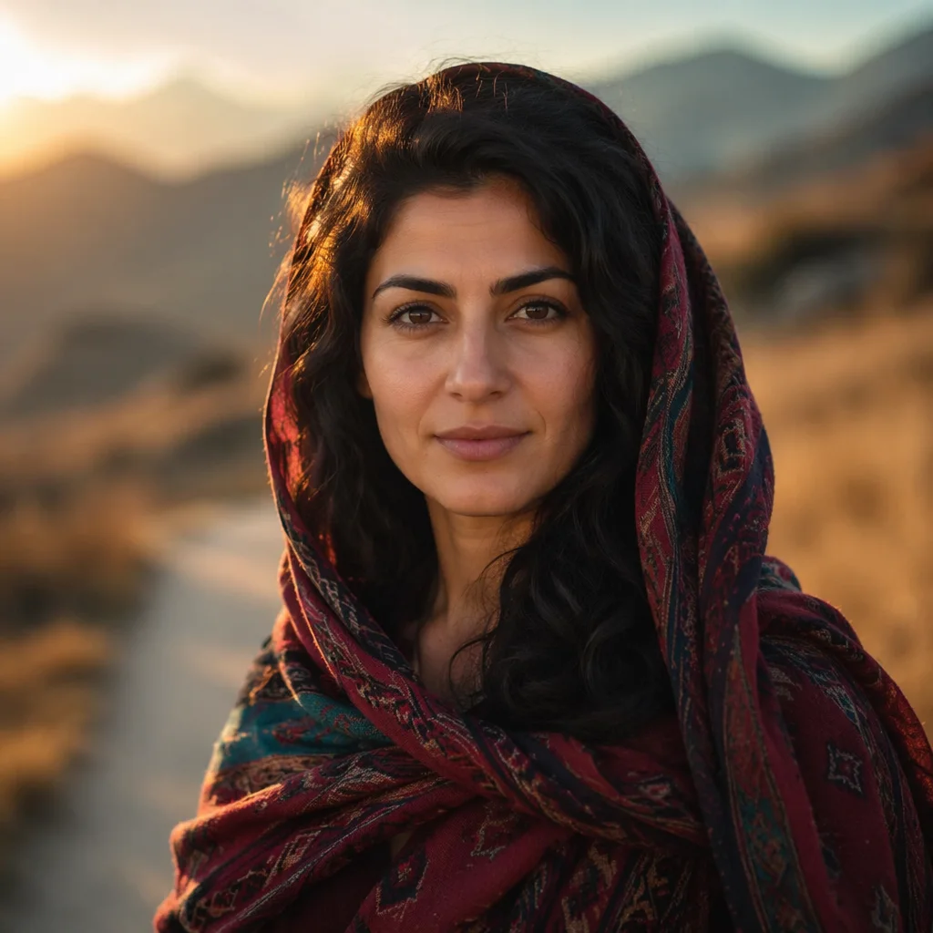 Confident Kurdish Woman on Hillside Path