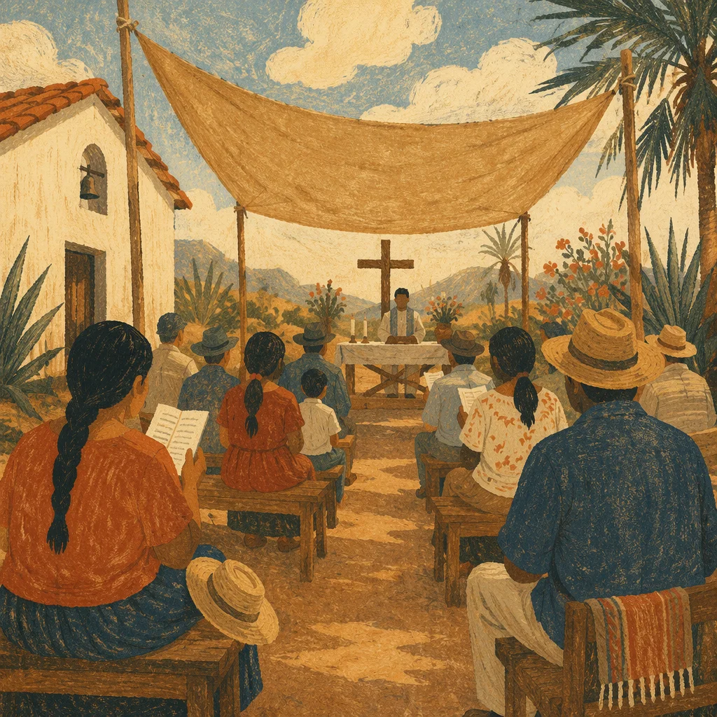 Outdoor Chapel Service Under Canvas Canopy