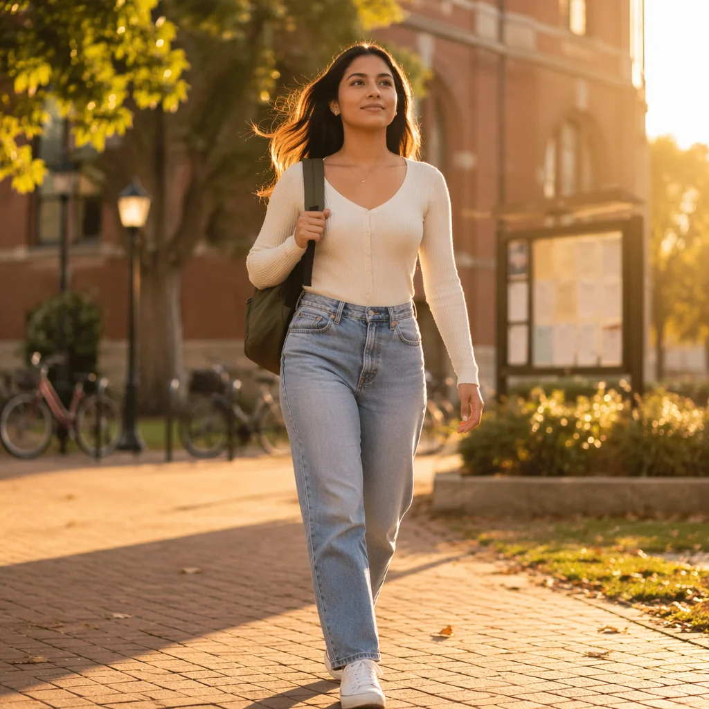 Confident College Student Walking on Campus