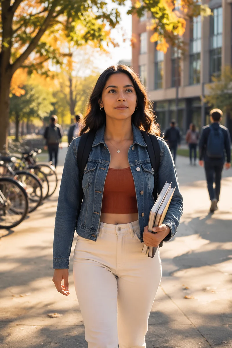 Confident College Student Walking on Campus