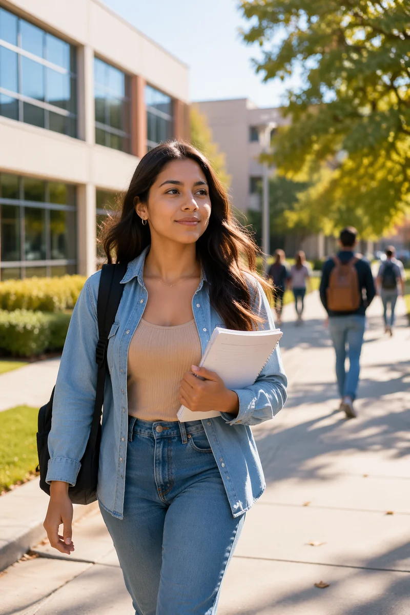 Confident Latina Student Walking on Campus