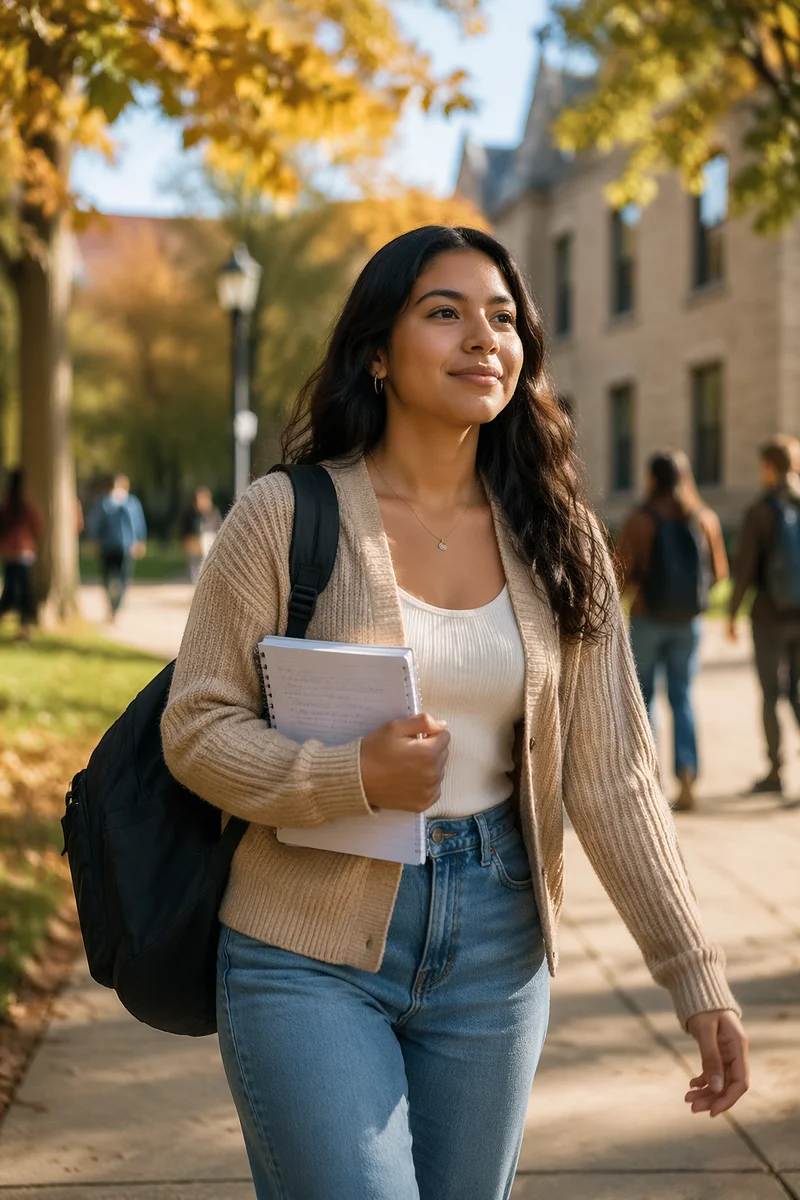 Confident College Student Walking on Campus