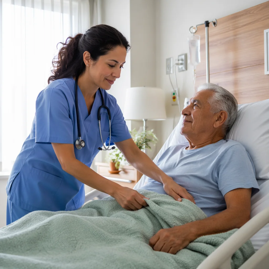 Latina Doctor Comforting Elderly Patient