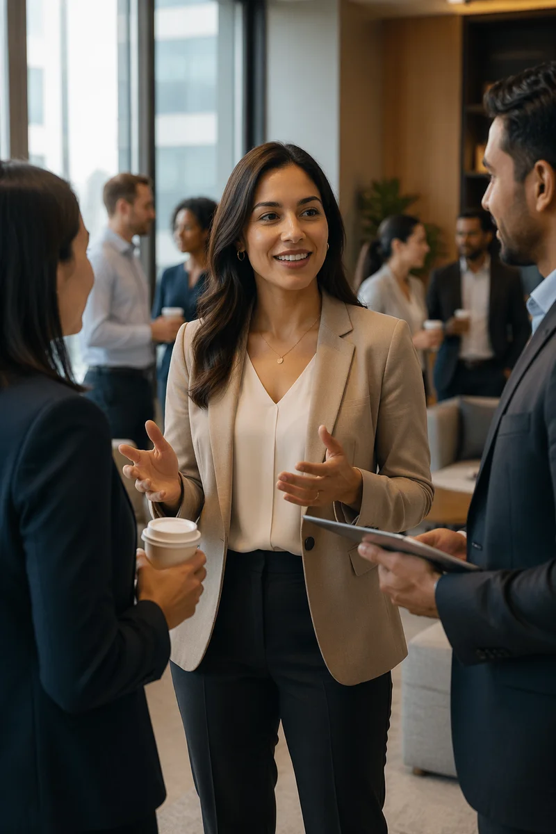 Confident Businesswoman in Modern Office Lounge