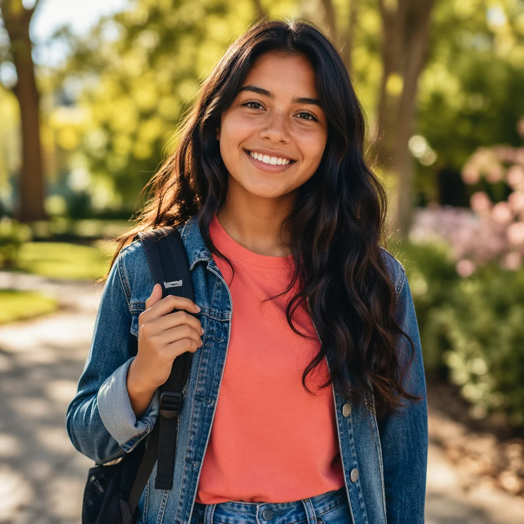 Happy Latina Teen Girl in Park