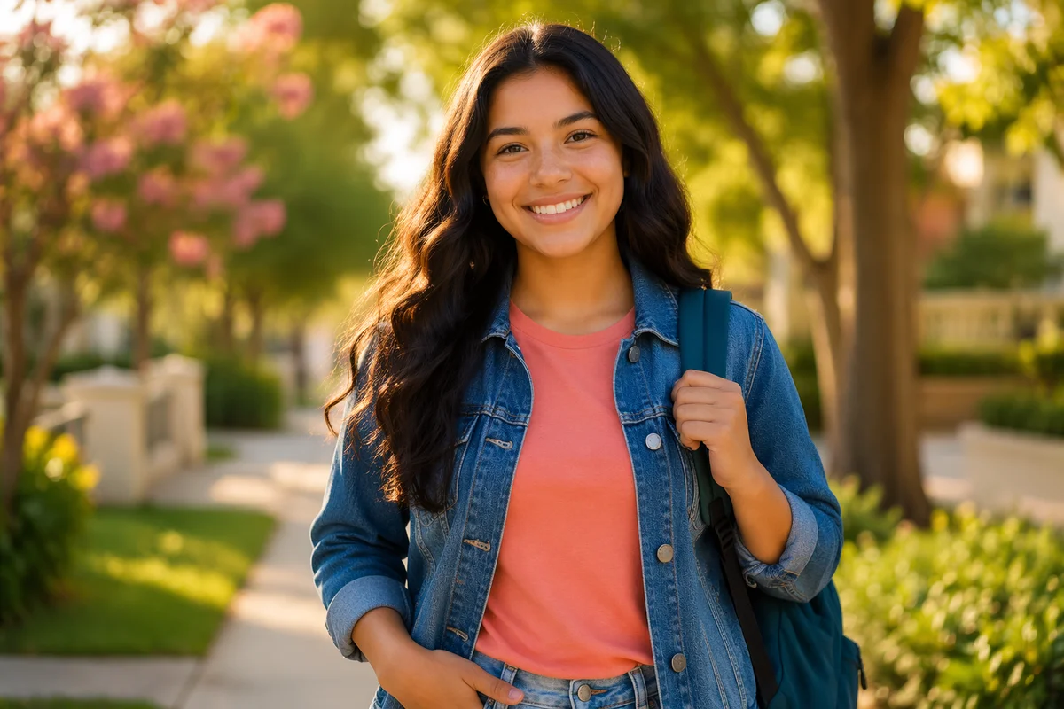 Happy Latina Teen Girl in Park