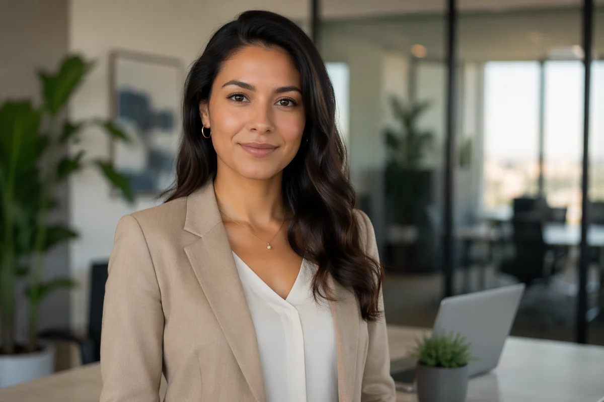 Confident Latina Professional in Modern Office