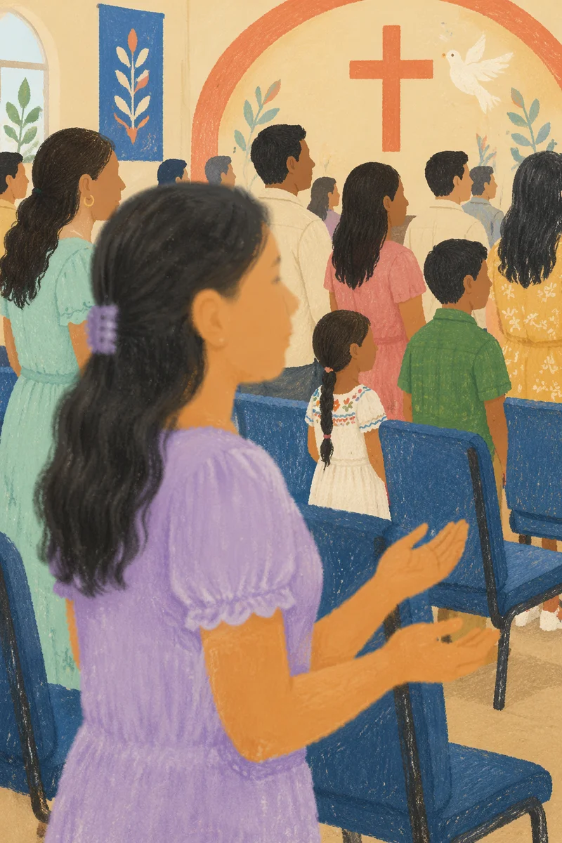 Colorful Latino Congregation in Worship Hall