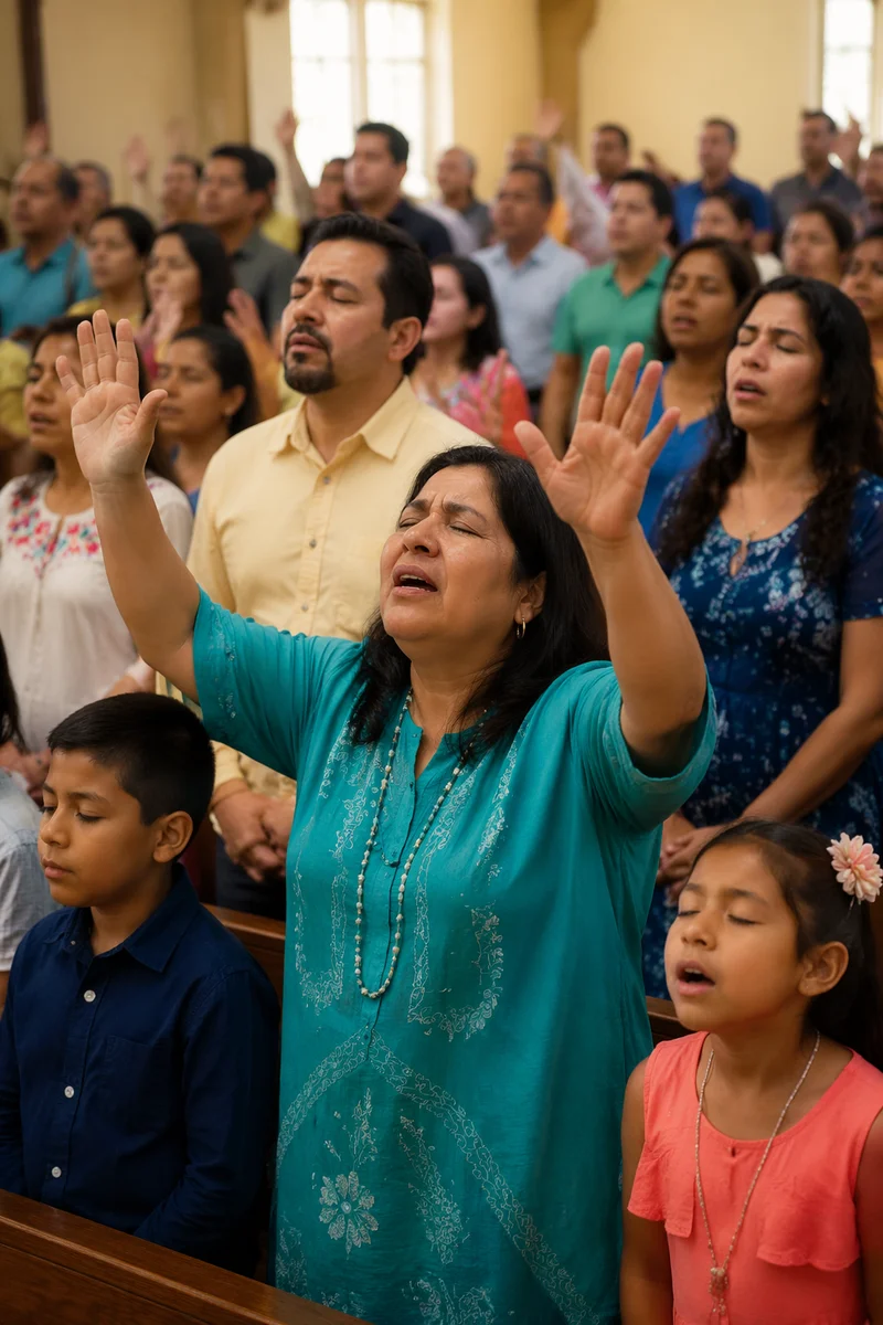 Joyful Latino Congregation in Bright Sanctuary