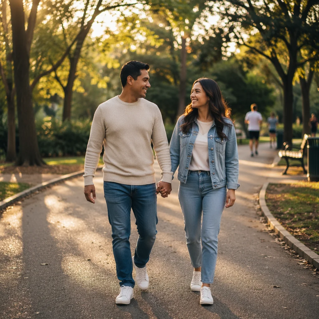 Latino Couple Walking Hand in Hand