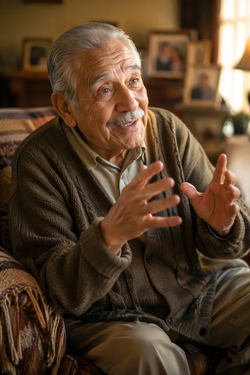 Elderly Latino Grandfather Telling a Story