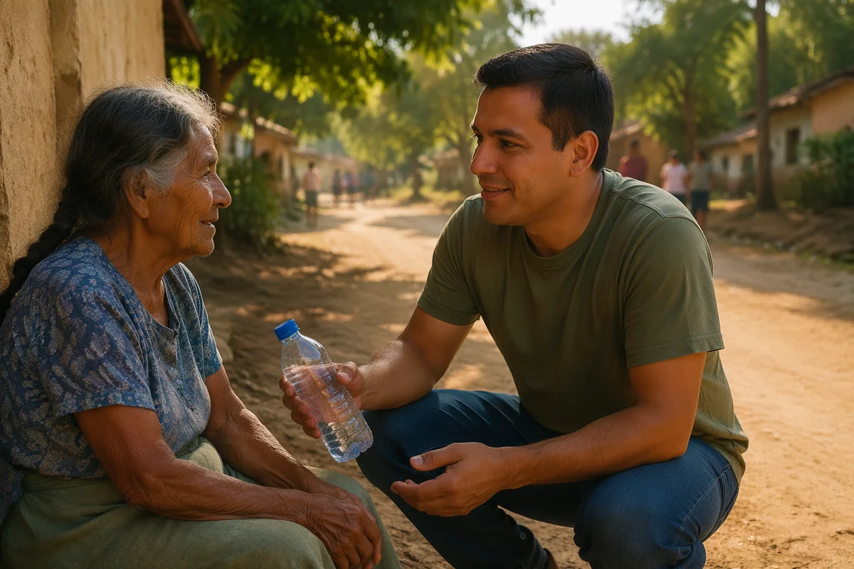 Compassionate Man Helping Elderly Woman Outdoors
