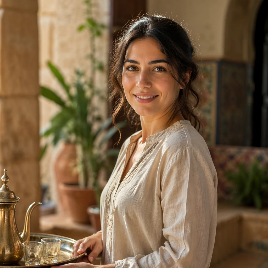Lebanese Woman in Sunlit Courtyard Portrait