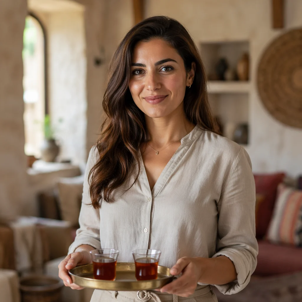 Welcoming Lebanese Woman in Sunlit Home